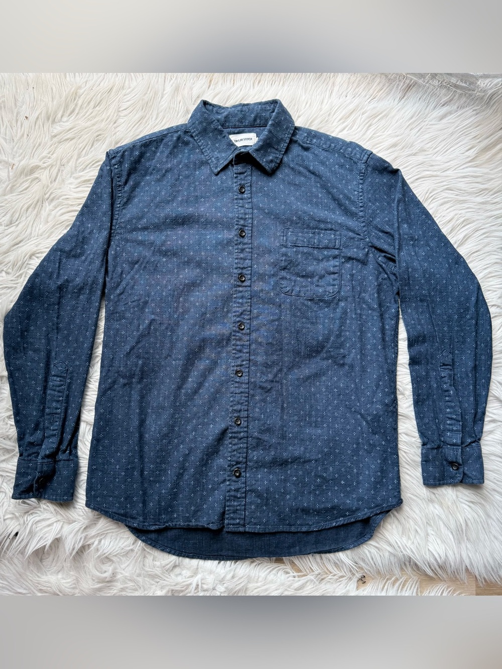 Taylor Stitch 100% Cotton Chambray Button Up Shirt Men 42 Large Blue Crosshatch